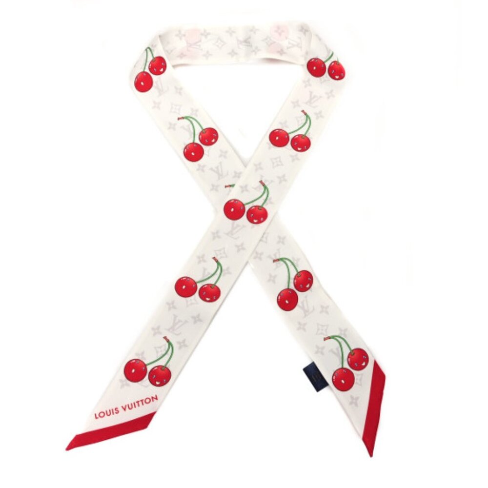 BNWT Louis Vuitton Murakami Cherry Cerise Bandeau White Silk Scarf 🍒🍒